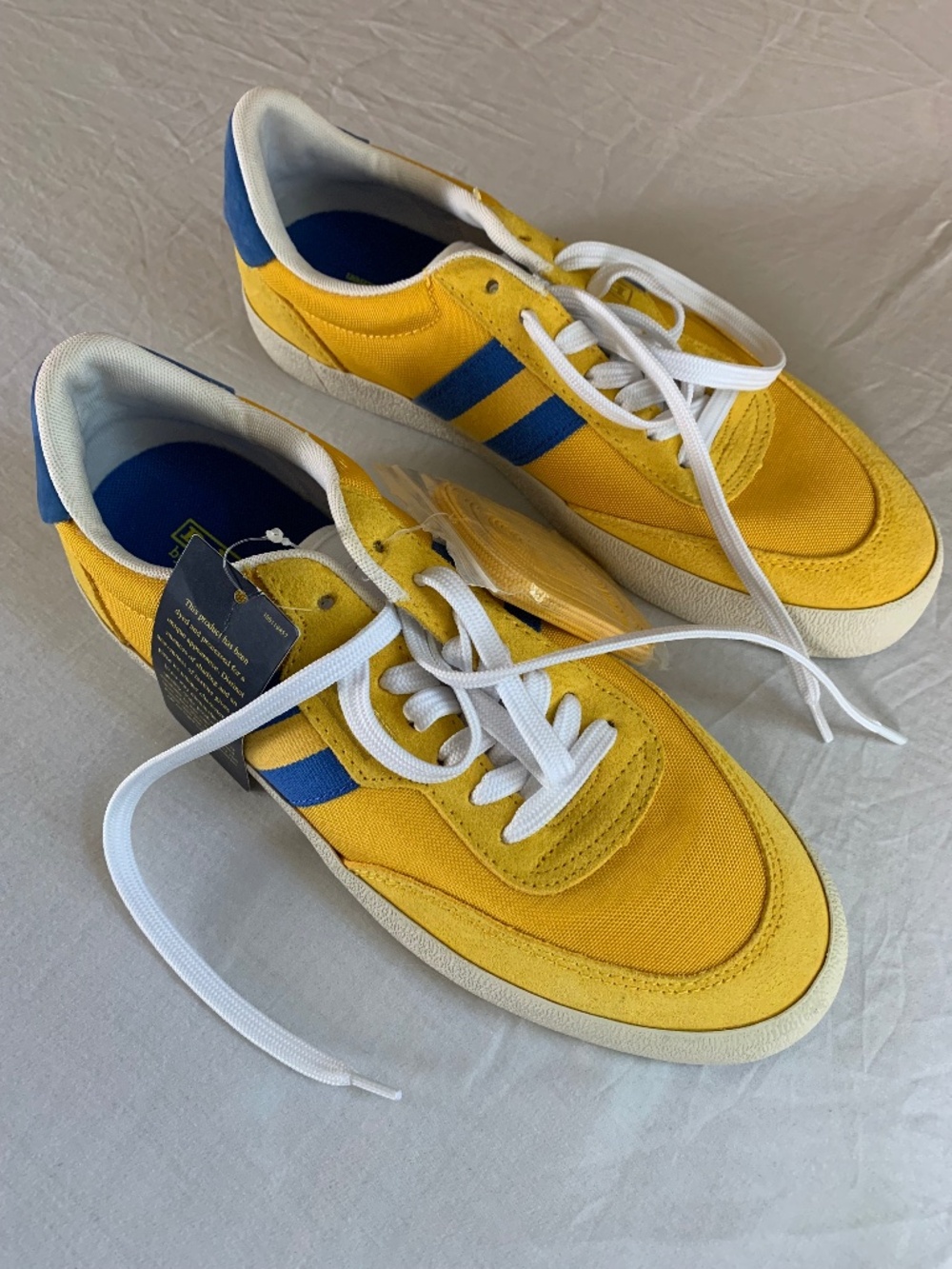 Polo Ralph Lauren Court VLC Sneakers Yellow Blue Retro Low Top Shoes 8 NWT